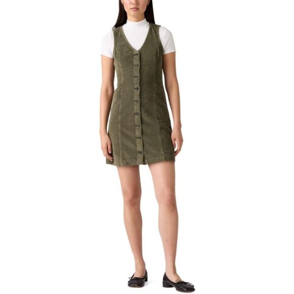 Women's Cotton Vest Dress V-neck Button Front Above Knee Casual Stylish
